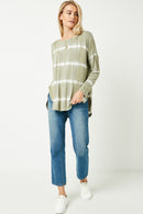 HY2203W OLIVE Plus Tie Dye High Low Long Sleeve Dolman Full Body