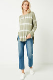 HY2203W OLIVE Plus Tie Dye High Low Long Sleeve Dolman Full Body