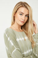 HY2203W OLIVE Plus Tie Dye High Low Long Sleeve Dolman Side