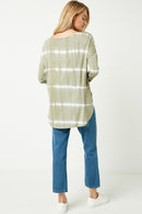 HY2203W OLIVE Plus Tie Dye High Low Long Sleeve Dolman Back