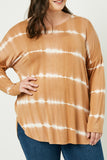 HY2203W OLIVE Plus Tie Dye High Low Long Sleeve Dolman Front