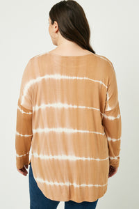 HY2203 Brown Womens Tie Dye High Low Long Sleeve Dolman Front