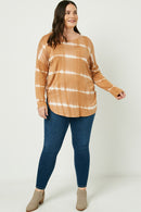 HY2203 Brown Womens Tie Dye High Low Long Sleeve Dolman Side