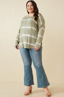 HY2203 Olive Womens Tie Dye High Low Long Sleeve Dolman Whole Body