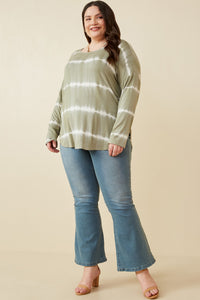 HY2203 Olive Womens Tie Dye High Low Long Sleeve Dolman Whole Body