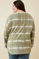 HY2203 Olive Womens Tie Dye High Low Long Sleeve Dolman Back