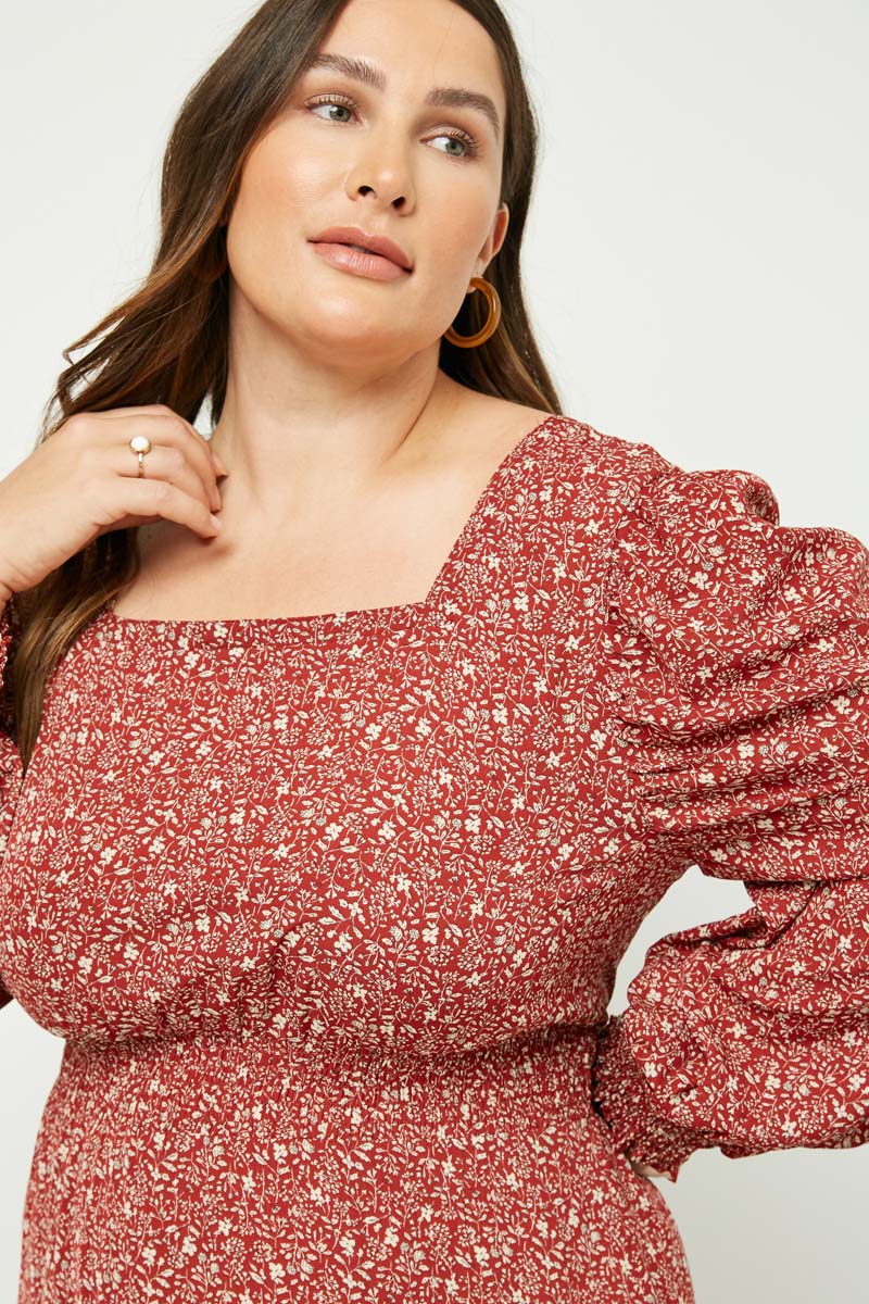 Long Sleeve Square Neck Midi Dress