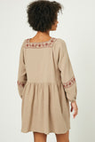 HY2220W Taupe Plus Embroidered Square Neck and Sleeve Top Back