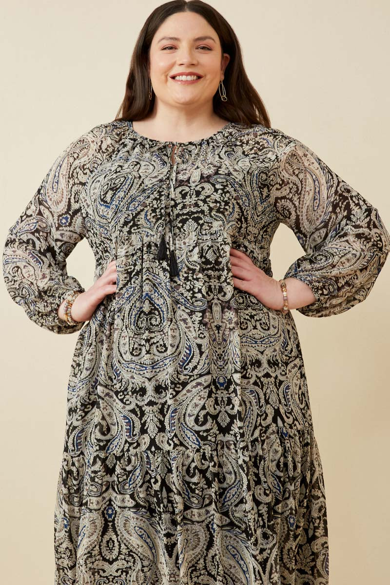 Paisley Print Long Sleeve Maxi Dress