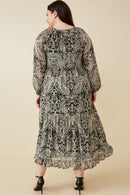 HY2248 Black Womens Paisley Print Long Sleeve Maxi Dress Back