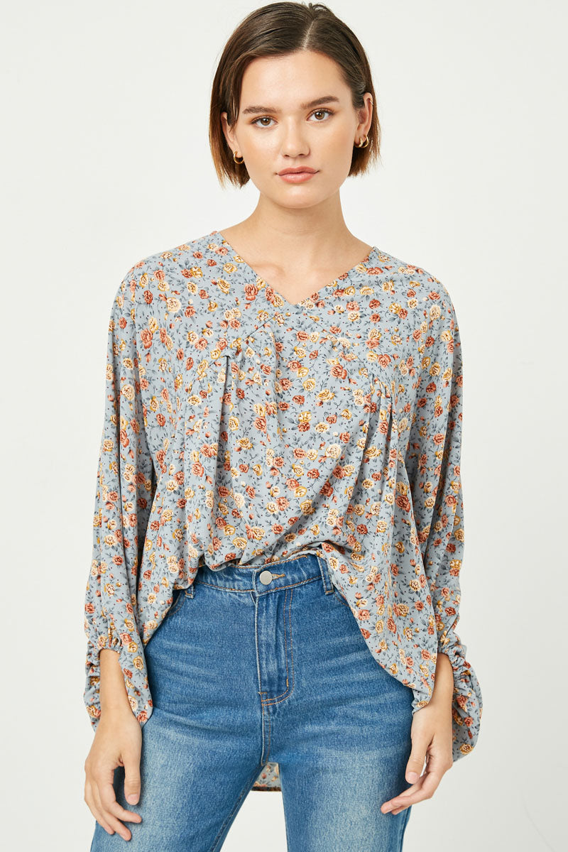 Balloon Sleeve V-Neck Top