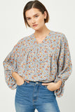 HY2305W Dusty Blue Plus Balloon Sleeve V-Neck Top Detail