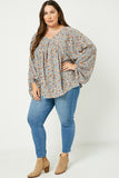 Balloon Sleeve V-Neck Top