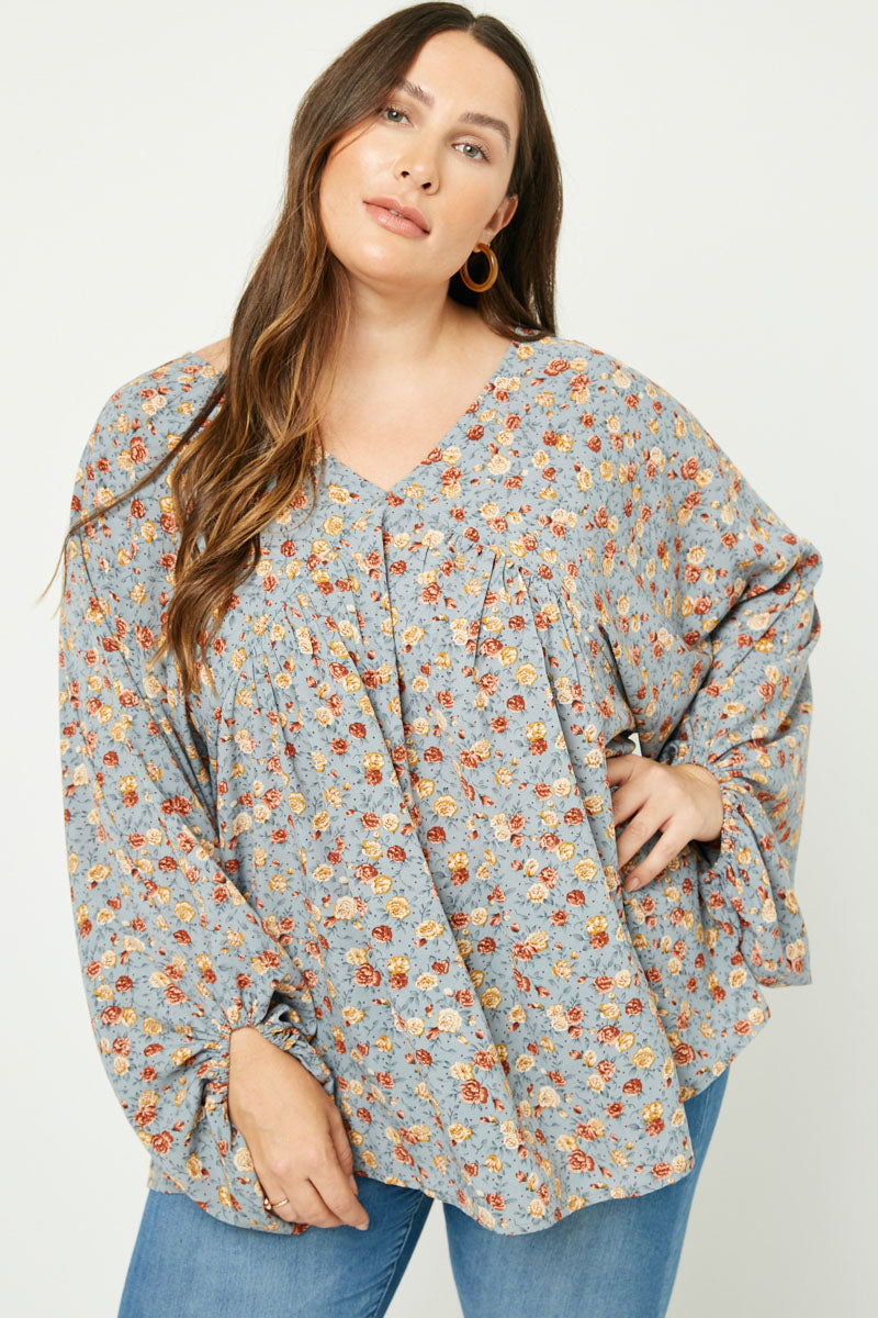 Balloon Sleeve V-Neck Top