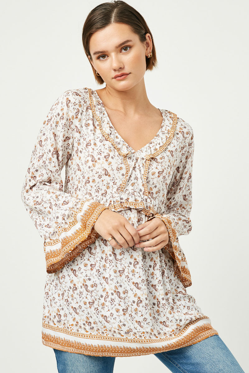 Ruffled Color Paisley Print Tunic