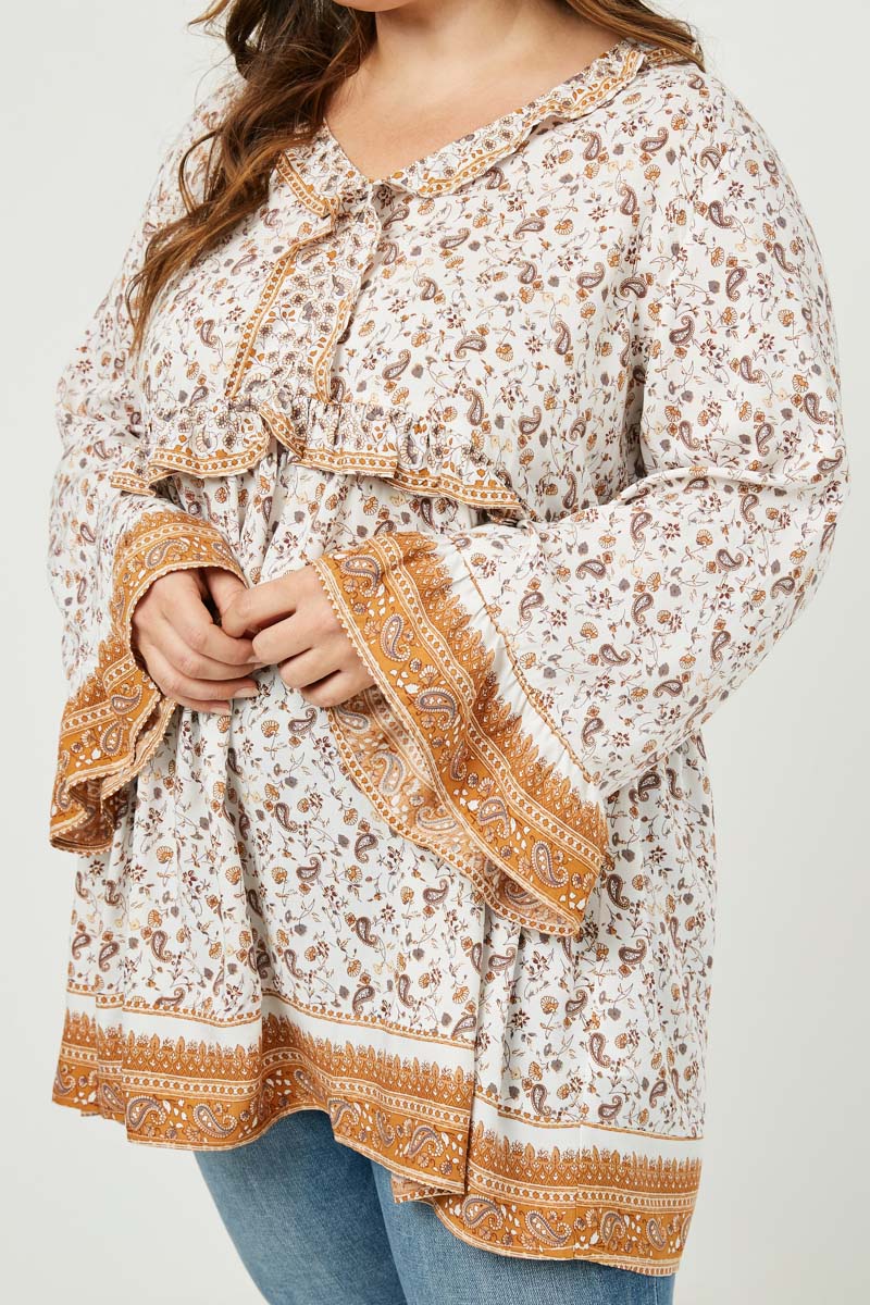 Ruffled Color Paisley Print Tunic