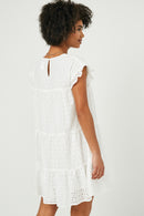 HY2416W Off White Plus Flutter Sleeve Tiered Eyelet Dress Detail