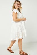 HY2416 Off White Womens Flutter Sleeve Tiered Eyelet Dress Back