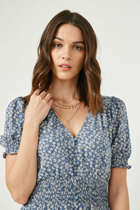 HY2441W Blue Plus Ditsy Floral Buttoned Maxi Dress Detail