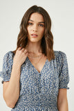 HY2441W Blue Plus Ditsy Floral Buttoned Maxi Dress Detail