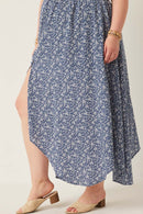 HY2441 Blue Womens Disty Floral Buttoned Maxi Dress Pose