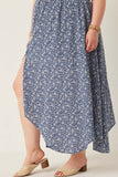 HY2441 Blue Womens Disty Floral Buttoned Maxi Dress Pose