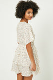 HY2500W IVORY Plus Ditsy Floral Tiered Flutter Sleeve Mini Dress Detail