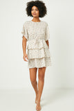 HY2500W IVORY Plus Ditsy Floral Tiered Flutter Sleeve Mini Dress Back