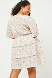 HY2500 Ivory Womens Ditsy Floral Tiered Flutter Sleeve Mini Dress Full Body
