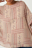 HY2513W Mauve Plus Hankerchief Print Smocked Cuff Dolman Top Front