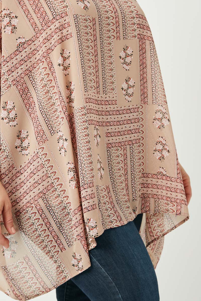 Hankerchief Print Smocked Cuff Dolman Top