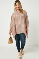HY2513 Mauve Hankerchief Print Smocked Cuff Dolman Top Side