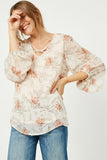 HY2521W Ivory Plus Strappy V Neck Balloon Sleeve Top GIF
