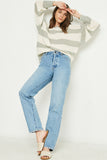 HY2530 Blue Womens Striped Loose Knit Summer Sweater Pose