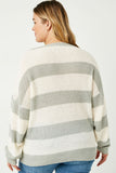HY2530 Blue Womens Striped Loose Knit Summer Sweater Front