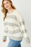 HY2530 Blue Womens Striped Loose Knit Summer Sweater Back