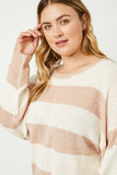 HY2530 MAUVE Womens Striped Loose Knit Summer Sweater Front