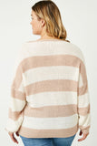 HY2530 Light Grey Womens Striped Loose Knit Summer Sweater Front Flat
