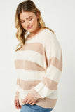 HY2530 Light Grey Womens Striped Loose Knit Summer Sweater Back Flat
