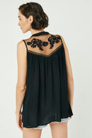 HY2555 Blush Womens Sleeveless Embroidered Mesh Yoke Top Full Body