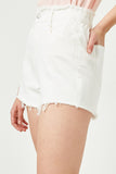 HY2559 White Denim Womens Distressed Frayed Detail Denim Shorts Gif