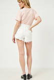 HY2559 White Denim Womens Distressed Frayed Detail Denim Shorts Full Body