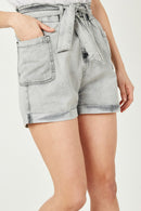 HY2566W Black Denim Plus Waist Tie Washed Cargo Pocket Denim Front