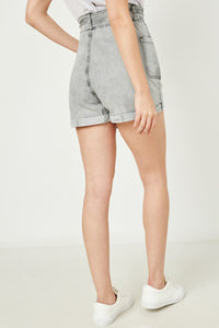 HY2566W Black Denim Plus Waist Tie Washed Cargo Pocket Denim Side