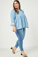 HY2570 Light Denim Womens Button Down Peplum Western Tencel Shirt Side