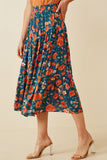 HY2610 Blue Womens Floral Elastic Waist Midi Skirt Back