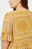 HY2629 Yellow Womens Bandana Print Ruffle Sleeve Peplum Top Back