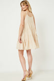 HY2634W Ivory Womens Texture Stripe Tiered Halter Mini Dress Full Body