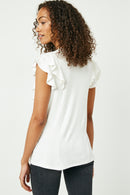 HY2642 Blue Womens Layered Ruffle Rib Knit Top Back