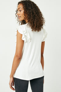 HY2642 Blue Womens Layered Ruffle Rib Knit Top Back